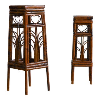 Dark Wicker Plant Stands, Set of 2 For Sale