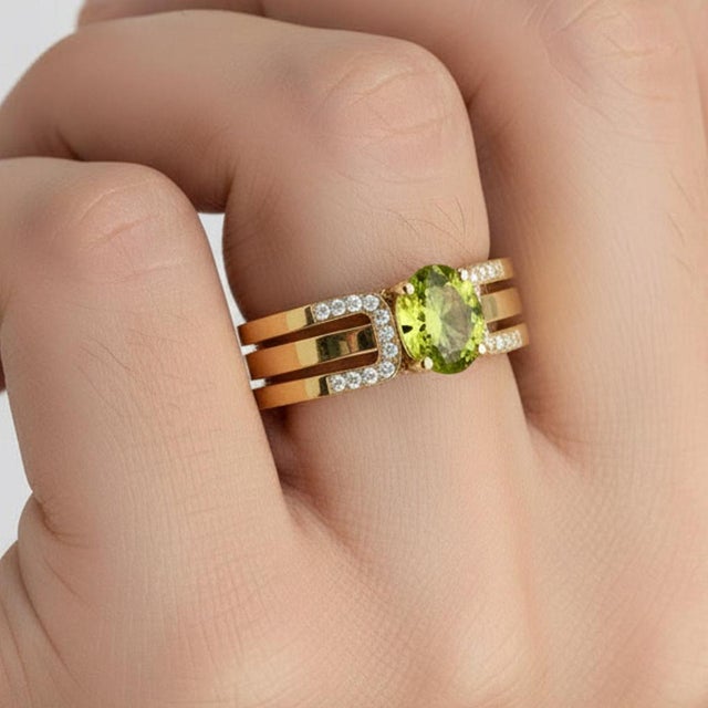 Not Yet Made - Made To Order Split Shank Oval Peridot Engagement Silver, Gold Ring, Size 9.5 For Sale - Image 5 of 7
