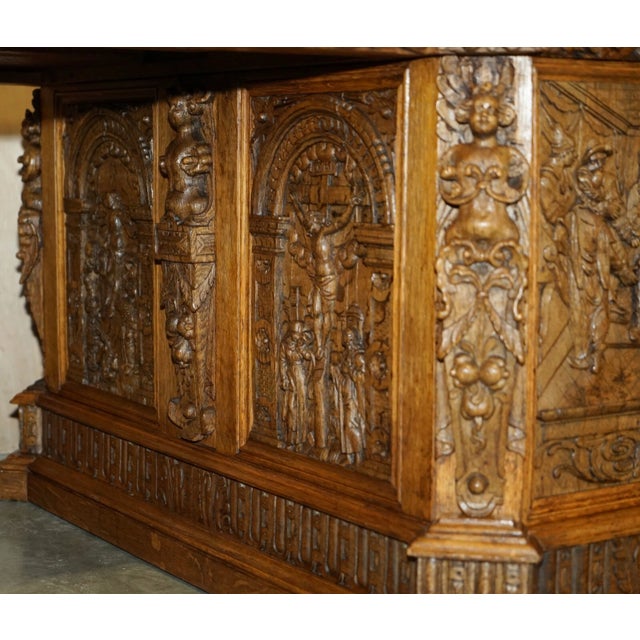 Exhibition Quality 19th Century Walnut Partner Desk With 17th Century Hand-Carved Religious Panels For Sale - Image 17 of 18