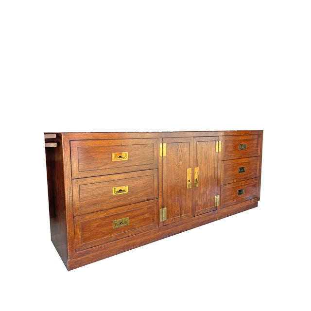 Vintage Henredon Style Campaign Dresser or Credenza With Brass Hardware. Not signed. Very popular campaign design! Lots of...