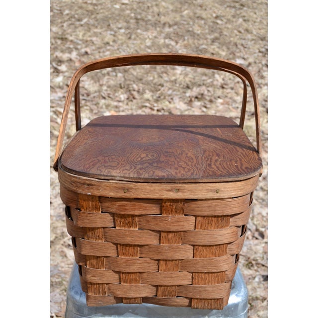 Mid 20th Century Woven Wood Picnic Basket - For Sale - Image 12 of 16