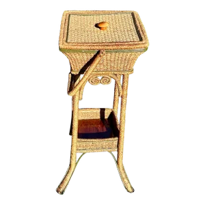 In the Style of Heywood and Wakefield, Victorian Wicker Stand With Lid, Rattan, Late 1880’s