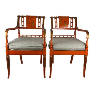 1950s Mid-Century Regency Style Asian Influenced Armchairs - Set of 2 For Sale
