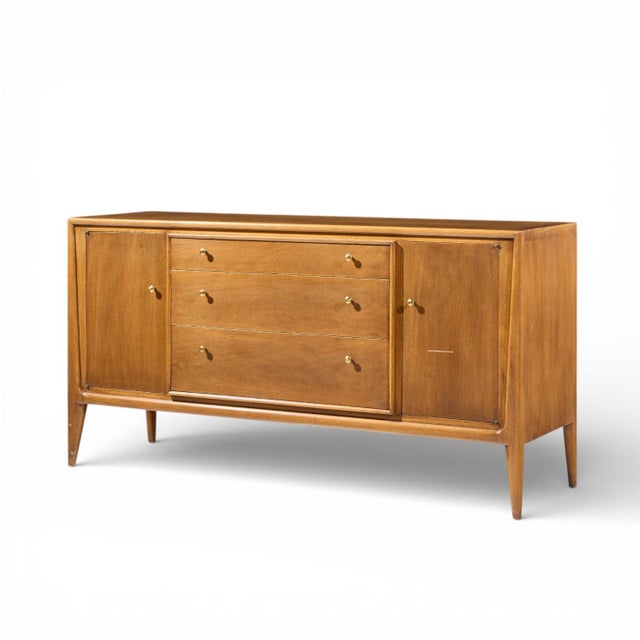 Mount Airy Facade Mid Century Walnut and Brass Credenza and Hutch For Sale - Image 11 of 13