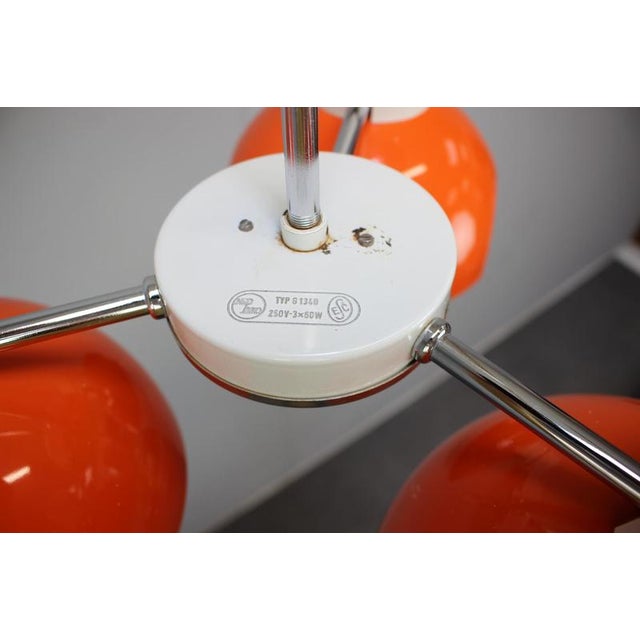 Metal Czechoslovak Space Age Orange and Opaline Glass Chandelier from Napako, 1970s For Sale - Image 7 of 17