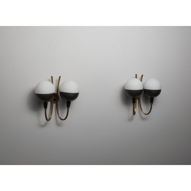 Italian Wall Sconces in Brass and Opaline Glass, 1950s, Set of 2 For Sale - Image 9 of 10