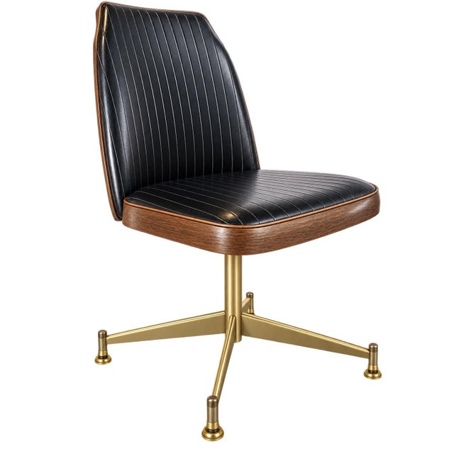 Mid-Century Modern Vintage B. Brody Seating Co. Mid-Century Modern Swivel Chair – Black Ribbed Vinyl & Woodgrain Pattern For Sale - Image 3 of 8