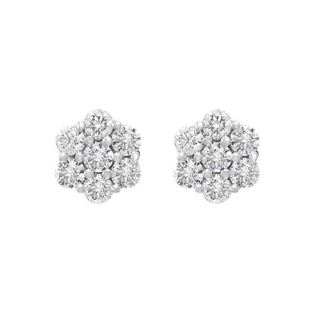 Modern 3.5 Carat, 7 Diamond Floral Cluster Flower Stud Earrings in 14 Karat White Gold For Sale - Image 3 of 8