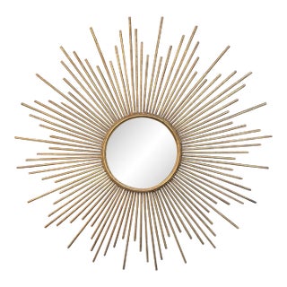 Two's Company Gilt Brass Sunburst Convex Mirror For Sale
