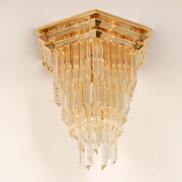 Murano, Venini & Co. Italian Glass Chandelier Venice Gold Brass Transparent Crystal Venini Modern Tall Murano Glass 5 Tier Chandelier Tariff Free Delivery For Sale - Image 4 of 8
