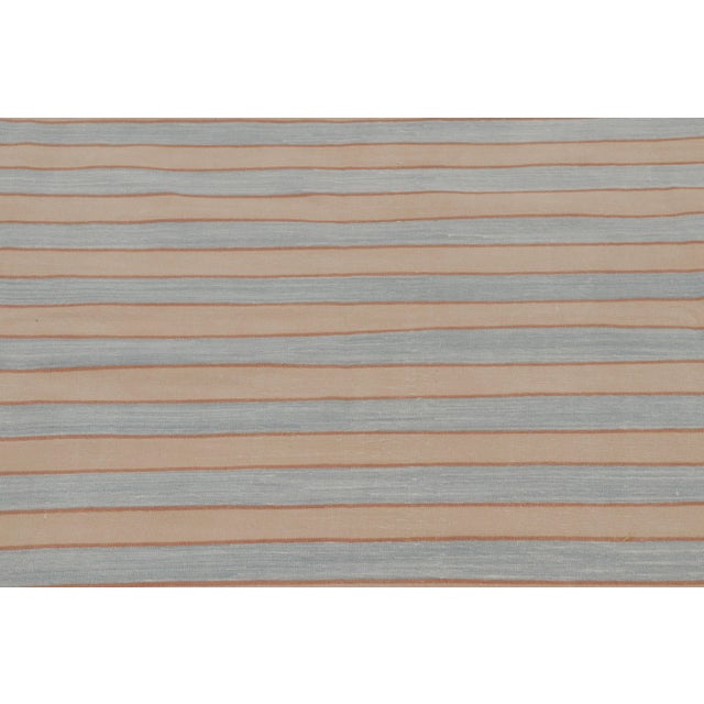 Rug & Kilim Rug & Kilim’s Contemporary Indian Dhurrie Rug in Light Blue and Brown Stripes For Sale - Image 4 of 9
