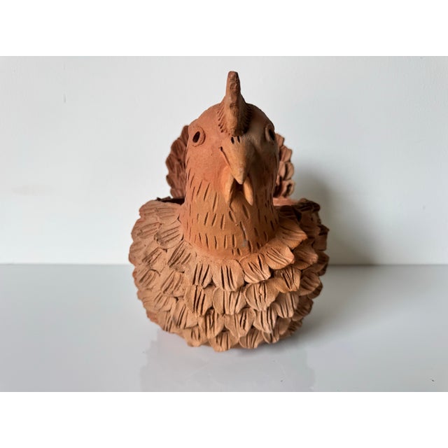 Brown Vintage Hand-Crafted Clay Folk Art Chicken Planter Sculpture For Sale - Image 8 of 12