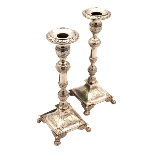 Silver Candlesticks with Turned Stems, Set of 2 For Sale