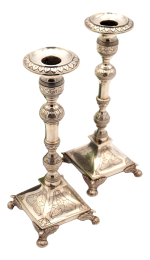 Silver Candlesticks with Turned Stems, Set of 2