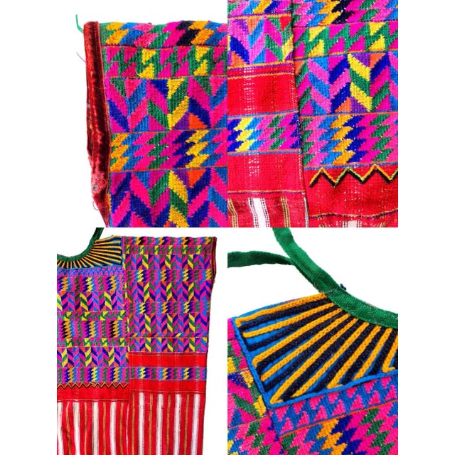 Red Vintage Central American Hand Woven Textile Huipil With Hand Embroidered Detail For Sale - Image 8 of 8