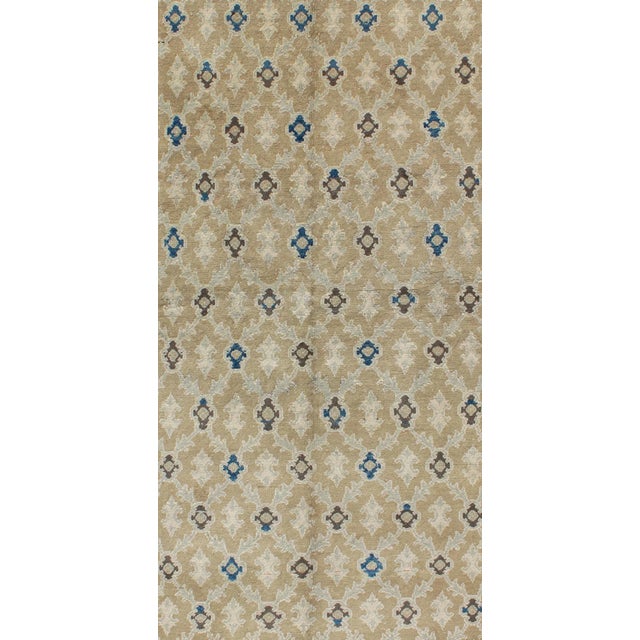 Fine Turkish Sivas Rug in All Over Geometric Design in Tan, Taupe, Blue & Brown For Sale - Image 4 of 8