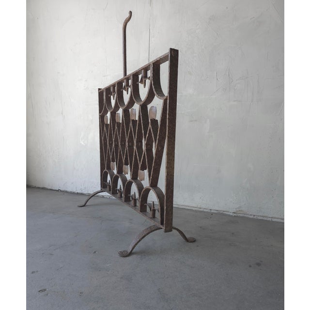 Antique Art Deco French European Iron Fireplace Screen For Sale - Image 4 of 9
