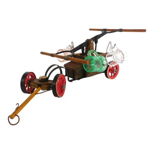 1960s Vintage Handmade Wooden Pump Trolley/Handcar Shot Glass Holder - Set of 5 For Sale