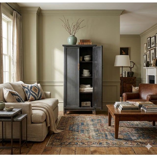 Oriental Weathered Gray Tall Narrow Noodle Cabinet Armoire For Sale - Image 9 of 10