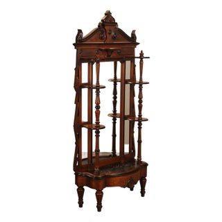 Antique American Renaissance Revival Walnut Mirrored Etagere Hall Tree For Sale