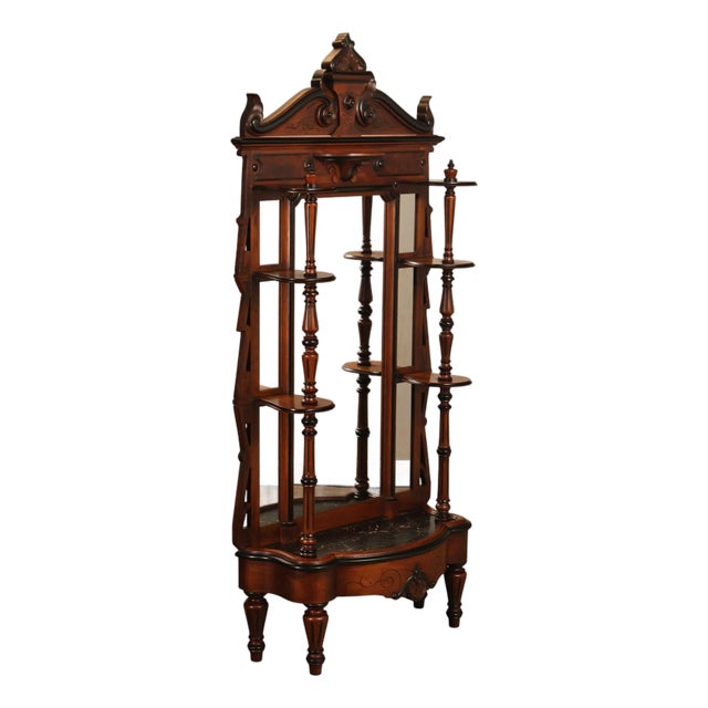 Antique American Renaissance Revival Walnut Mirrored Etagere Hall Tree For Sale