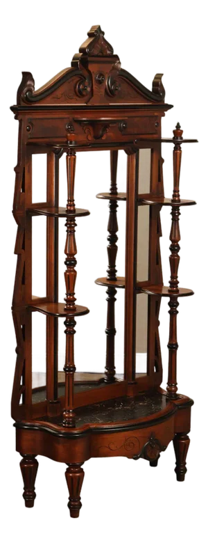 Antique American Renaissance Revival Walnut Mirrored Etagere Hall Tree