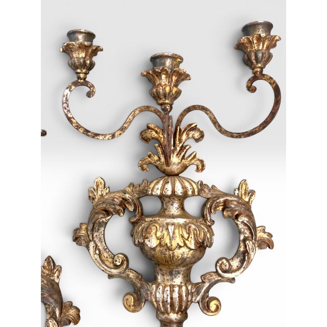 Pair of Louis XVI Style Mid-Century Italian Hand Carved Candle Wall Sconces. For Sale In West Palm - Image 6 of 9