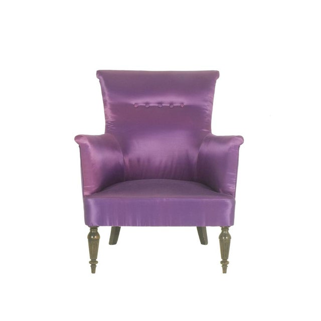 1950s Mid-Century Italian Modern Wood & Purple Fabric Armchairs in the style of Cesare Lacca, 1950s, Set of 2 For Sale - Image 5 of 10