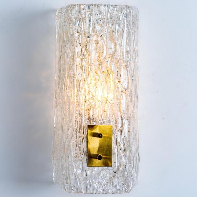 Textured Glass and Brass Wall Lights from J.T. Kalmar, 1960, Set of 2 For Sale - Image 12 of 15