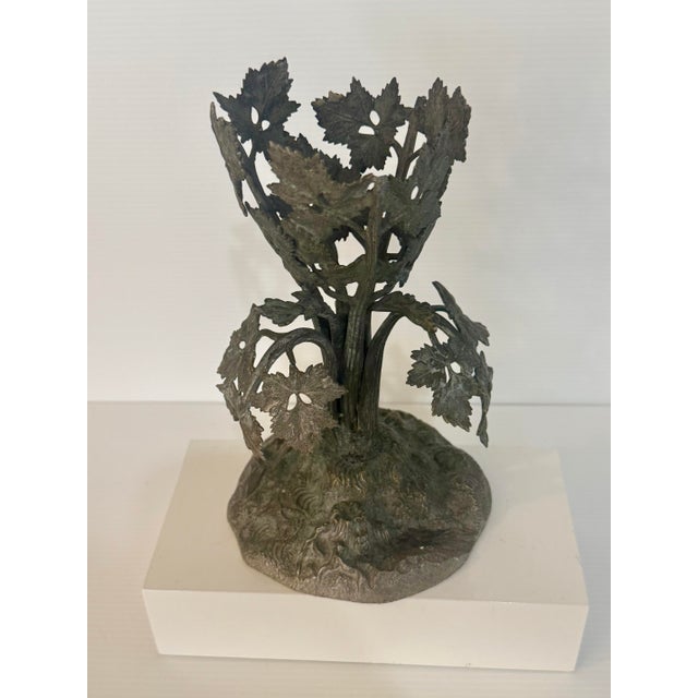 Early 20th Century Vintage Art Nouveau Style Grapevine Cast Metal Sculptural Jardinere 8” Tall X 5” Diameter For Sale - Image 5 of 11