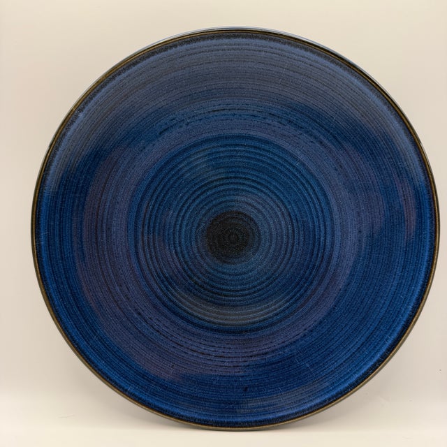 Thomas O'Brien Vintage Modern Blue Stoneware Dinner Plate, Set of 3 For Sale - Image 14 of 17