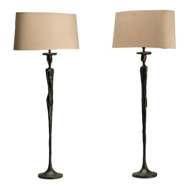 Giacometti Form Table Lamps in Bronze Finish by Porta Romana - Pair For Sale