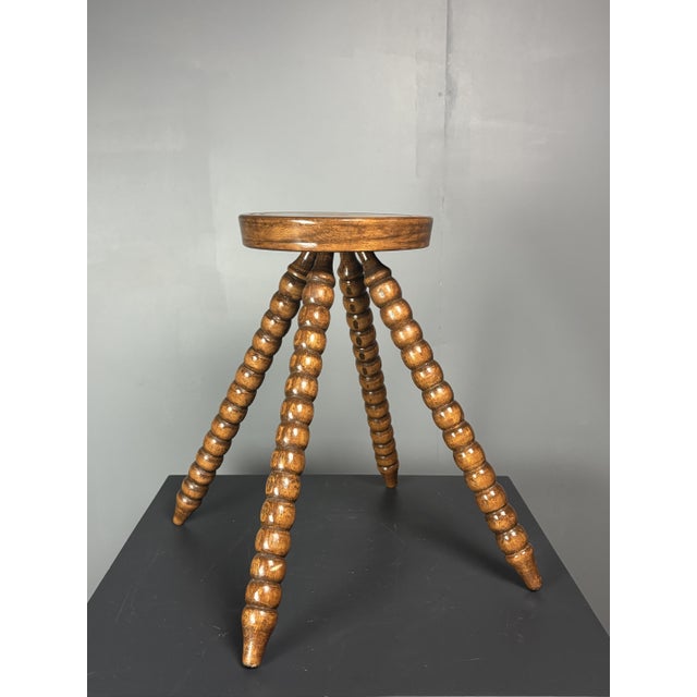 Mid-Century Bobbin Wood Turned French Farm House Stool, France, 1960s For Sale - Image 4 of 15