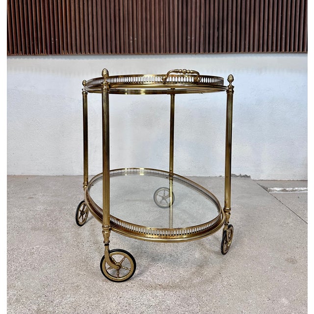 Oval Serving Cart in Brass and Glass, Italy, 1950s For Sale - Image 15 of 18