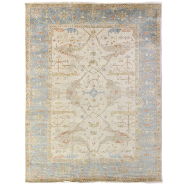 Exquisite Rugs Oushak Hand knotted Wool Ivory/Blue Rug-9'x12' For Sale - Image 10 of 10