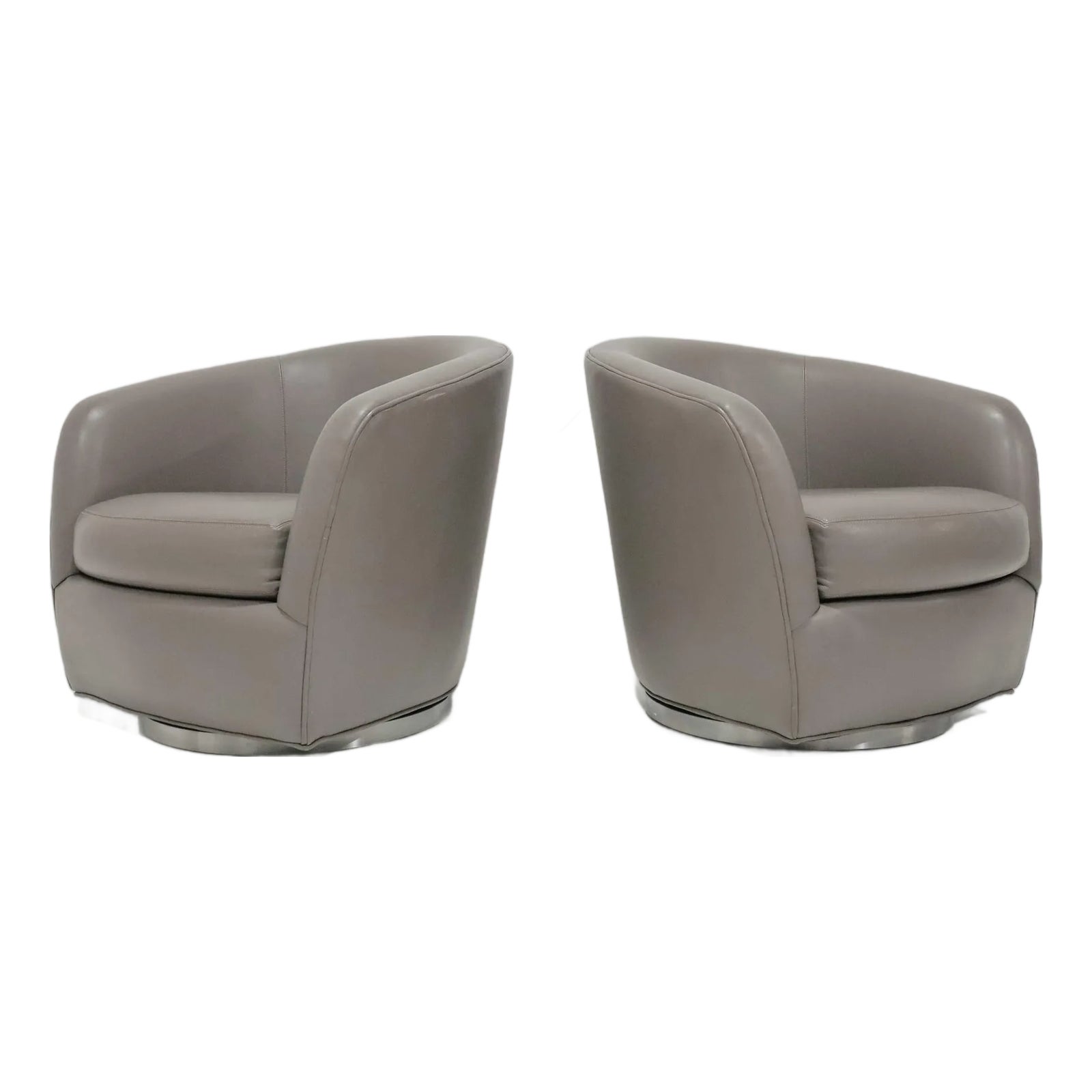 Pair of Ransom Culler Leather Swivel Chairs by Thayer Coggin | Chairish