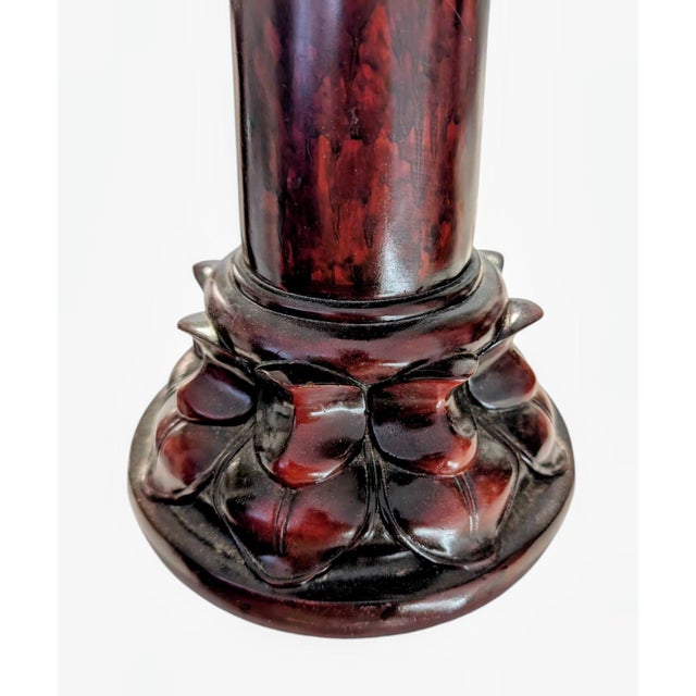 1920s Faux Bois Rosewood Ceramic Candleholders - A Pair For Sale - Image 5 of 8