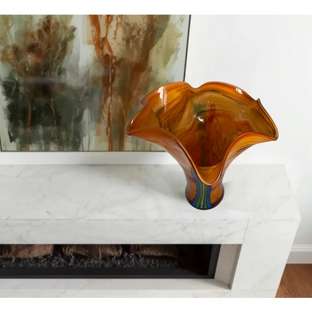 Murano Missoni Style Art Glass Orange Fazoletto Filligrana Vase For Sale - Image 10 of 12