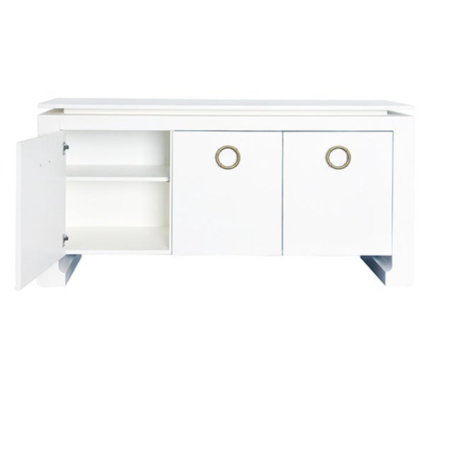 Contemporary Matthew Izzo Home Tilley Matte White Lacquer Three Door Buffet With Brass Hardware For Sale - Image 3 of 7