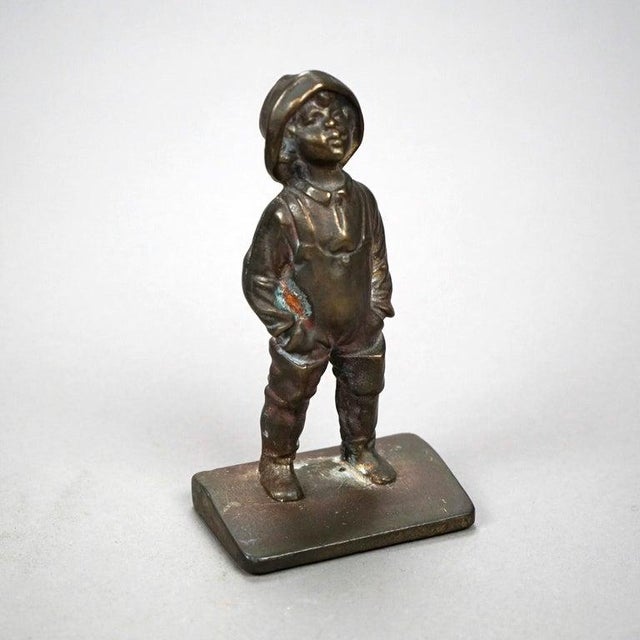 Antique Pair Bronzed Bookends, Young Boy, Circa 1920 For Sale - Image 4 of 14