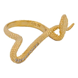Mythology Snake Gold Vermeil & Diamond Design Ring, Size 6 For Sale