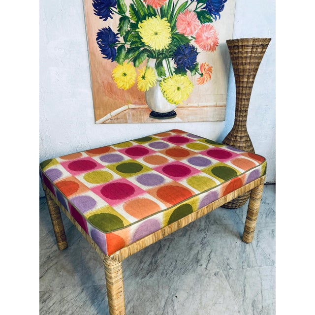 Bielecky Brothers Rattan Wrapped Bench With Custom Cushion For Sale - Image 11 of 12