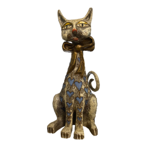 Vintage Jeanne Valentine–Attributed Cream, Gold and Blue Papier-Mâché Cat Sculpture