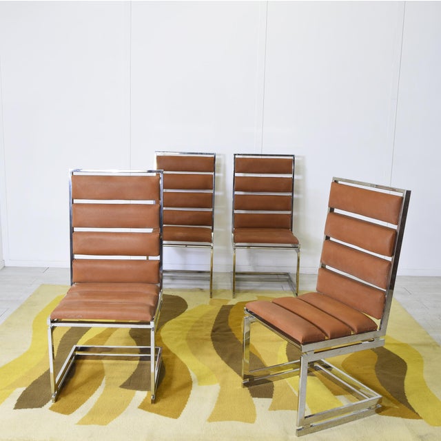 Metalarte Doghe Model Chairs with Metal Structure and Brown Suede Seat from Metalarte, 1970s, Set of 4 For Sale - Image 4 of 9