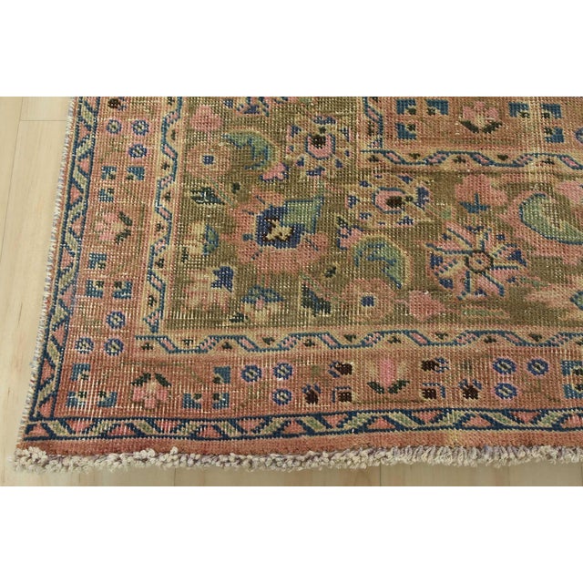 Tabriz Rug 8’1” X 10’11” Pink Wool Vintage Distressed Hand-Knotted Carpet For Sale - Image 12 of 15