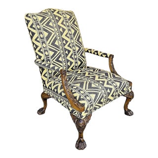 Henredon Historic Natchez Collection Georgian Style Carved Mahogany Library Armchair For Sale