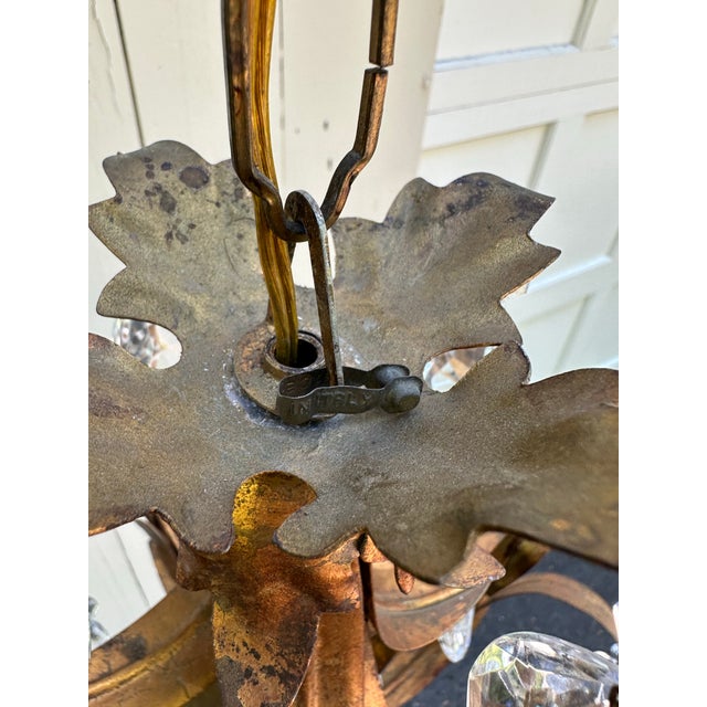 Italian Vintage Four Arm Gold Gilt Italian Chandelier For Sale - Image 3 of 9