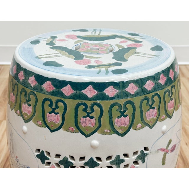 Vintage Ceramic Lily Pad Motif Garden Stool For Sale - Image 9 of 10