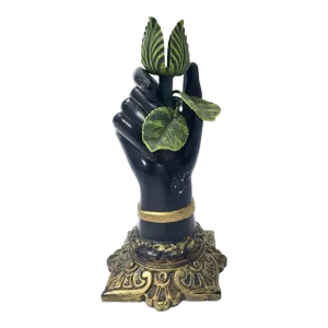Vintage Bronze Hand W/Leaf Candleholder