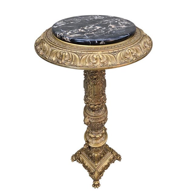 Antique Rococo Revival Style Bronze and Marble Pedestal Stand For Sale - Image 4 of 8